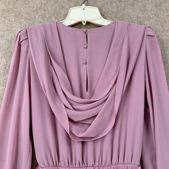 NEW VTG Ursula A Line Midi Dress Chiffon Mauve Pink 7/8 Long Sleeve Beaded Belt - Picture 4 of 14